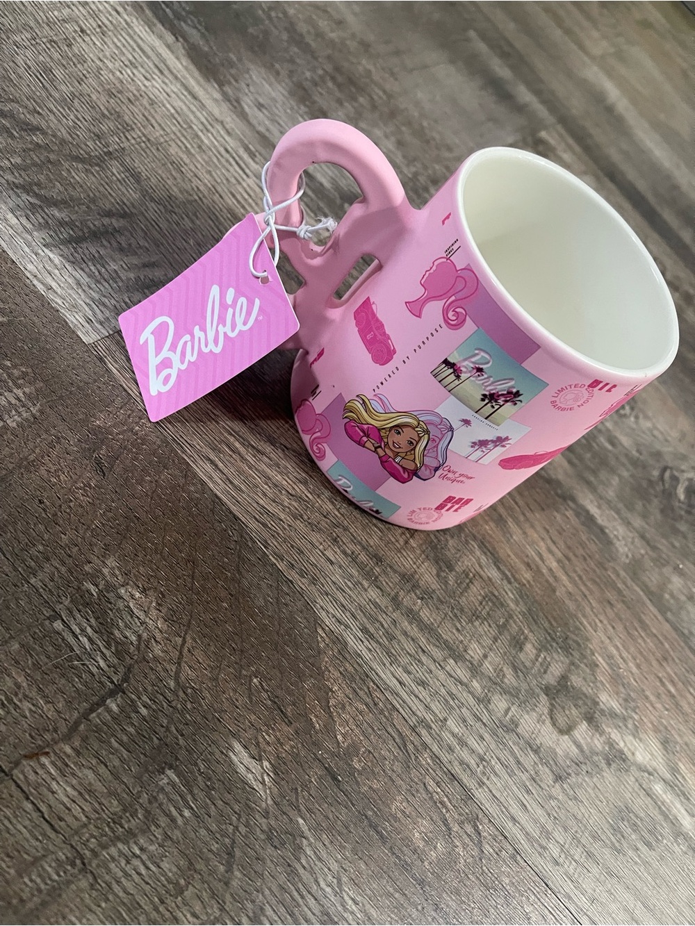 Barbie Pink and White Illustrated Ceramic Mug